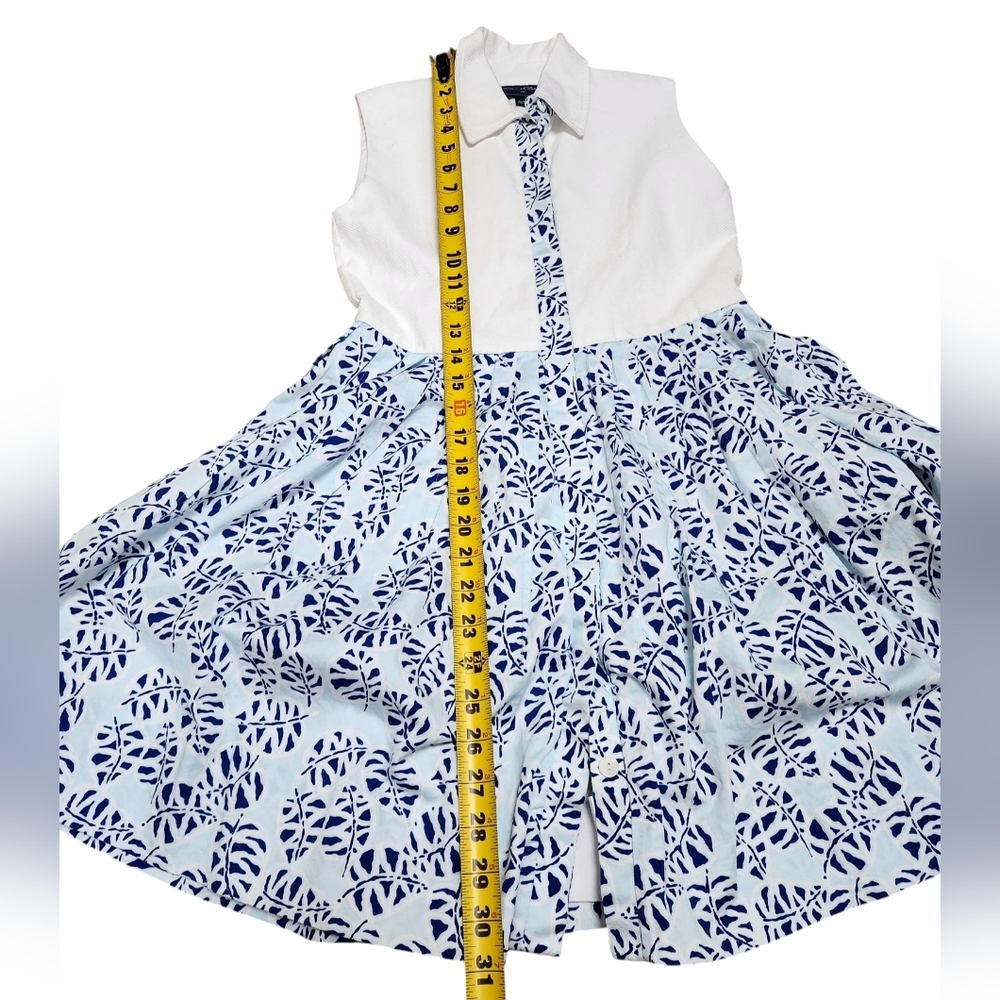 Oscar de la Renta Girls Cotton Dress Button Down Collar Blue Tropical Palm Sz 12 - Picture 6 of 8
